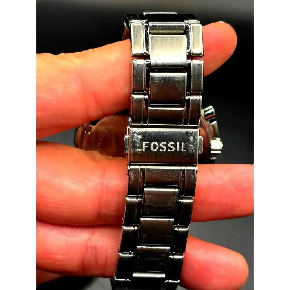 Fossil Dean FS4542 Black Chronograph Silver Tone Stainless Steel Watch 45mm